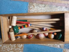 Ancien Jeu de croquet de salon en bois dans sa boîte, vers 1900
