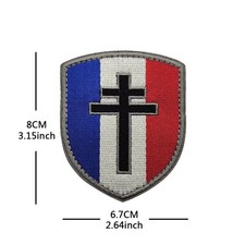 Patch France Croix de Lorraine 8x6.7cm Brodé Écusson Drapeau Scratch