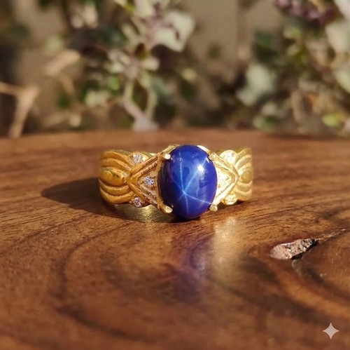 Bague saphir étoile bleue