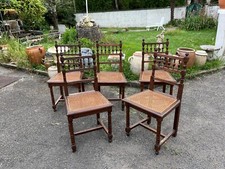 Lot de 5 chaises de style Henri II – bois tourné et cannage