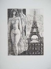 Marcel GROMAIRE : Nu à la Tour Eiffel, Gravure originale signée