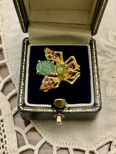 ÉMERAUDE RUBIS OPALE BROCHE ANCIENNE EN OR  ET ARGENT ABEILLE