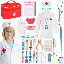 Mallette Docteur Enfant en Bois, 30 Pièces Kit Médecin avec Véritable Stéthos...