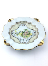 Cendrier en porcelaine artisanale fleurs royales et or fabriqué et peint à...