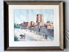 TABLEAU ORIENTALISTE OUARZAZATE MAROC AQUARELLE SIGNEE RENE-PAYEN  55CM X 66CM