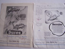 2 PUBLICITES , DUREX , HERCULES , LE MOYEU A FREIN ET ROUE LIBRE , CYCLOMOTEUR .