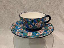 Tasse à déjeuner 32cl et sous tasse émaux Longwy fleurs de pommier d188