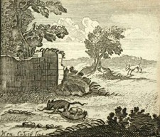 LE DEUX RATS, LE RENARD ET L'OEUF Fable de Lafontaine, gravure ancienne 1703