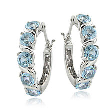 Argent Sterling 3.00ct TGW Topaze Bleu S Motif Boucles D'Oreilles Créoles