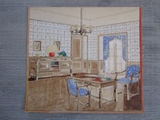 Aquarelle originale ancienne - architecture Intérieur