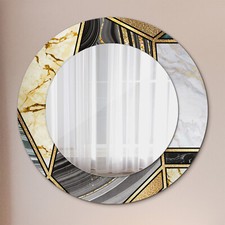 Miroir avec Cadre en verre imprimé Miroir Mural Suspendu marbre agate et or