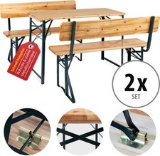 2x Salon de Jardin Bois Ensemble Table et Banc Exterieur Balcon Patio 119cm Set