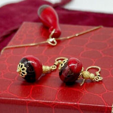 Ensemble Collier et Boucles D'Oreilles En Verre de Murano Rétro pour Femmes D'Or