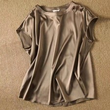 Chemisier satin bureau femmes hauts à manches courtes été basique femme