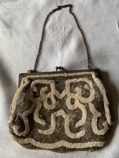 sac ancien ou bourse en perles grises et blanches ,Art Déco