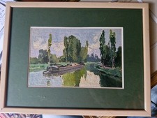 LUCIEN PERI PEINTRE CORSE, PAYSAGE FLUVIAL A LA PENICHE (CONTINENT)