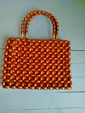 Sac/minaudière  vintage en maille de perles en plastique marron glacé