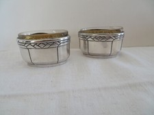 2 salerons de style art déco en argent et verrine en verre