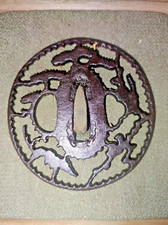 Tsuba sukashi Kamiyoshi Saikan-sanyu japon edo décor pin lapin renard 