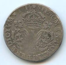 Louis XIV (1643-1715) 1/4 Ecu aux 3 couronnes 1714 X Amiens
