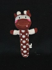 Peluche doudou vache girafe bâton NATURE Et DECOUVERTES brun pouet 19 cm TTBE