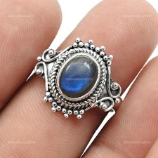 Troisième Eye Chakra Naturel Labradorite Bande Art Déco Ethnique Bague Uni US 8