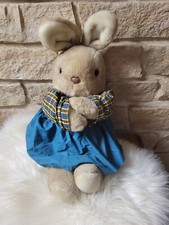 LAPIN PELUCHE LAPINE ROBE TISSU BLEUE CARREAUX 45 CM... 🐰