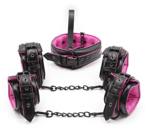 Pink leather bondage neck - leather,