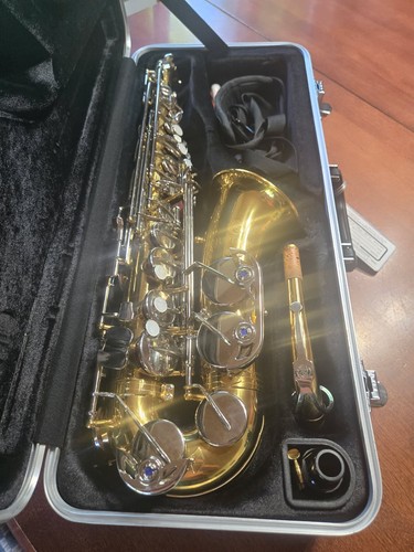 Alto saxophone gold with - with, case