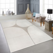Tapis de salon minimaliste effet de hauteur dans un motif abstrait en crème