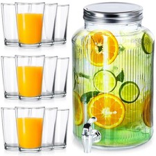 Distributeur Boissons Verre 6,2L avec Robinet + 12 Verres 200ml Set