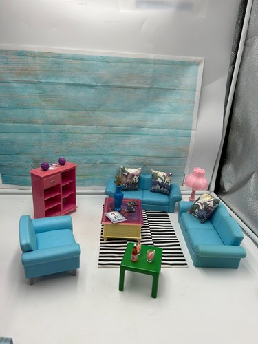 Salon bleu pour barbie - salon,