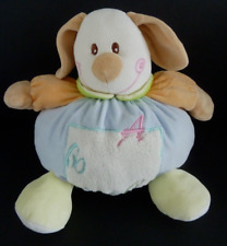 G8. DOUDOU PELUCHE FANTASY TOYS CHIEN boule bleu orange ABC grelot 28cm  TBE