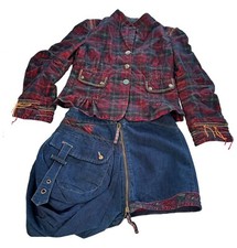 Superbe ensemble veste et jupe bleu écossais Marithé et François Girbaud