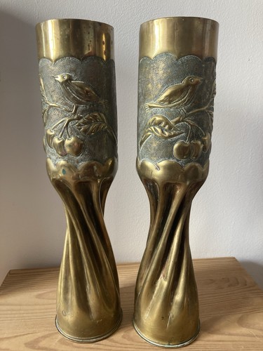 Paire vases obus laiton - vases,