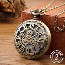 Montre à Gousset de Poche Design Chiffres Romains Mouvement Quartz Engrenages