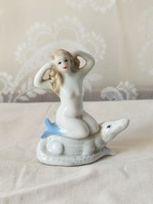 ​💖 Figurine Vintage Porcelaine Baigneuse Art Déco sur Crocodile (7cm)