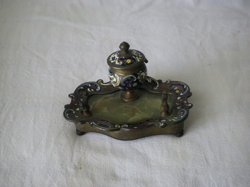 Encrier ancien bronze - , et