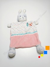 Doudou Plat Lapin Blanc Gris Rose Bleu Pois Plumes Indien Mots D'enfants Leclerc