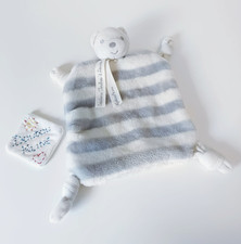 Doudou Plat/Mouchoir Ours Blanc Rayé Gris Attache Tétine Tendres Et Douces Kaloo