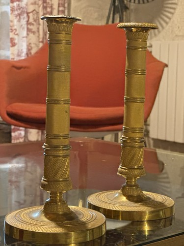 Bougeoirs empire bronze - bougeoirs, doré
