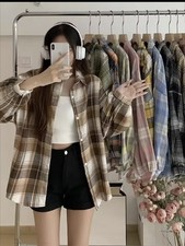 Chemise A Carreaux Pour Femme Haut Manche Longue Vintage Mode Simple Boutonnage 