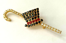 GRANDE BROCHE vintage SPECTACLE CANNE CHAPEAU strass état NEUF 7,7cm