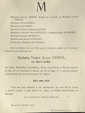 JULES GENCE Noel Harel Potelet FAIRE PART Rouen 1901