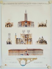 Affiche Tourisme Chemins Saint-Jacques Compostelle - Monuments Classés