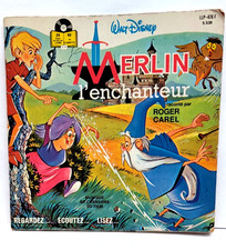 pochette de DISQUE VINTAGE 45 TOURS merlin l'enchanteur sans vinyle disney livre