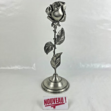 ➜SUBLIME ROSE EN ÉTAIN ancienne sur socle décoration vintage de France H:32cm