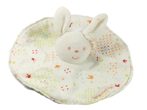 Doudou plat rond - lapin, blanc