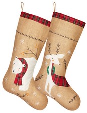 Lot 2 Bottes Noël Renne Ours Polaire Chaussettes Noel Grande 52 cm Bas de Noël