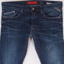Hommes Replay M983 WAITOM Ajusté Straight Élasthanne Bleu Jeans W36 L32